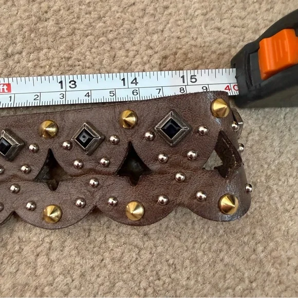 Etro Milano Brown Leather Metal Studded bikercore belt size 31 to 33